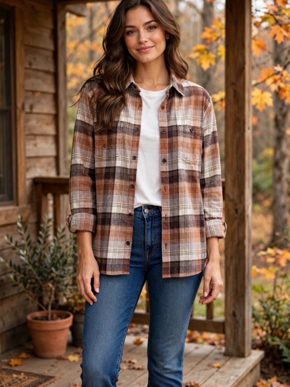 Wind River Plaid Overshirt Flannel Shirt S Brown Rust Button Up Soft Fall Layer
